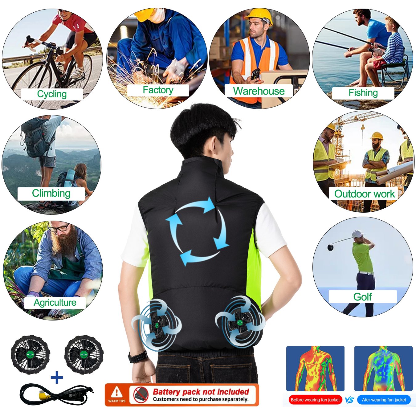 12V 5V USB Cooling 4 Fans Vest - огляд і ціна Outdoor Adventure Clothing